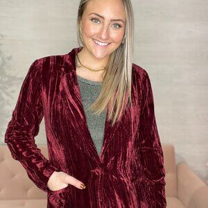 Wylie Velvet Blazer in Red Plum-Dear John